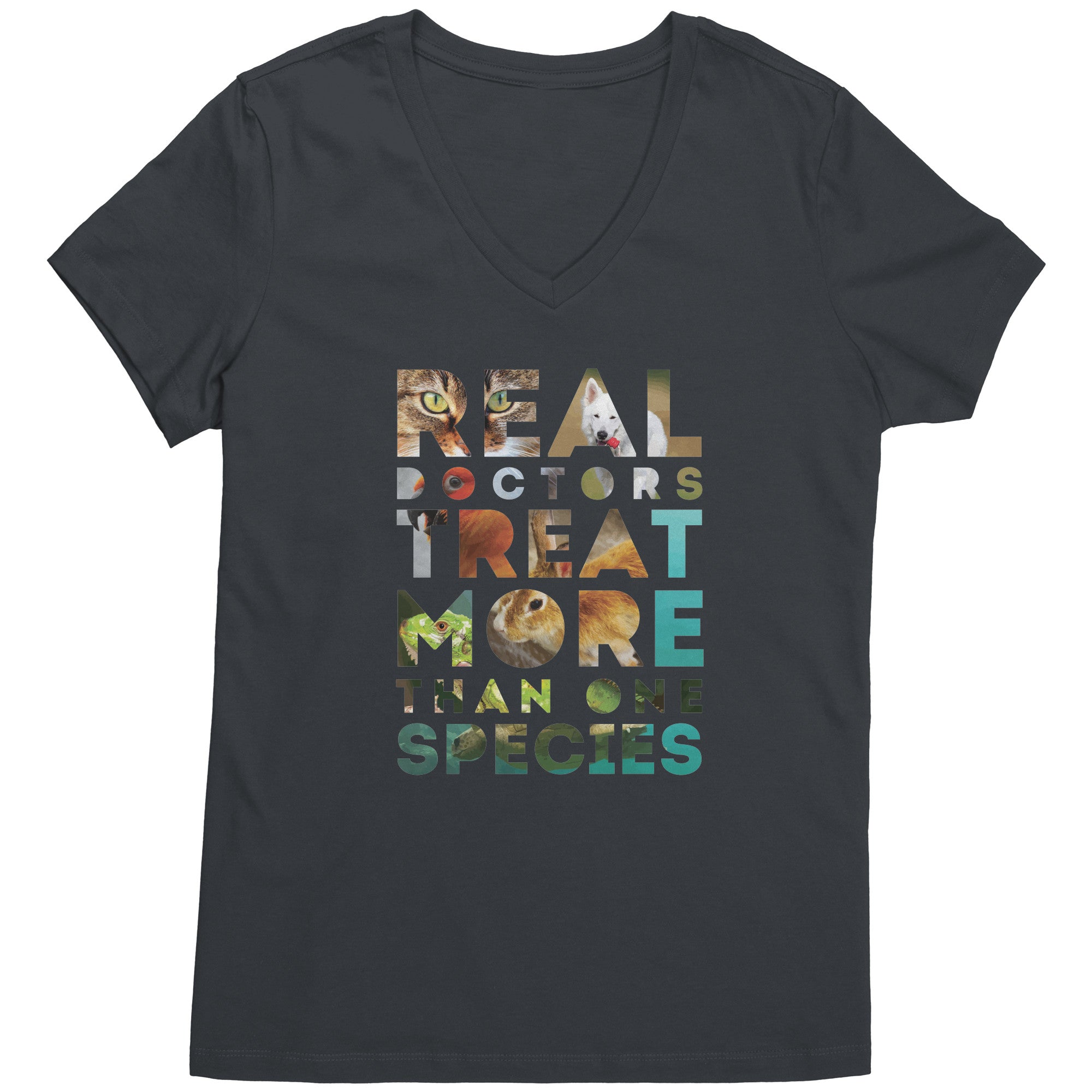 Real Doctors treat more than one species Womens V-Neck-Apparel-Teelime | shirts-hoodies-mugs