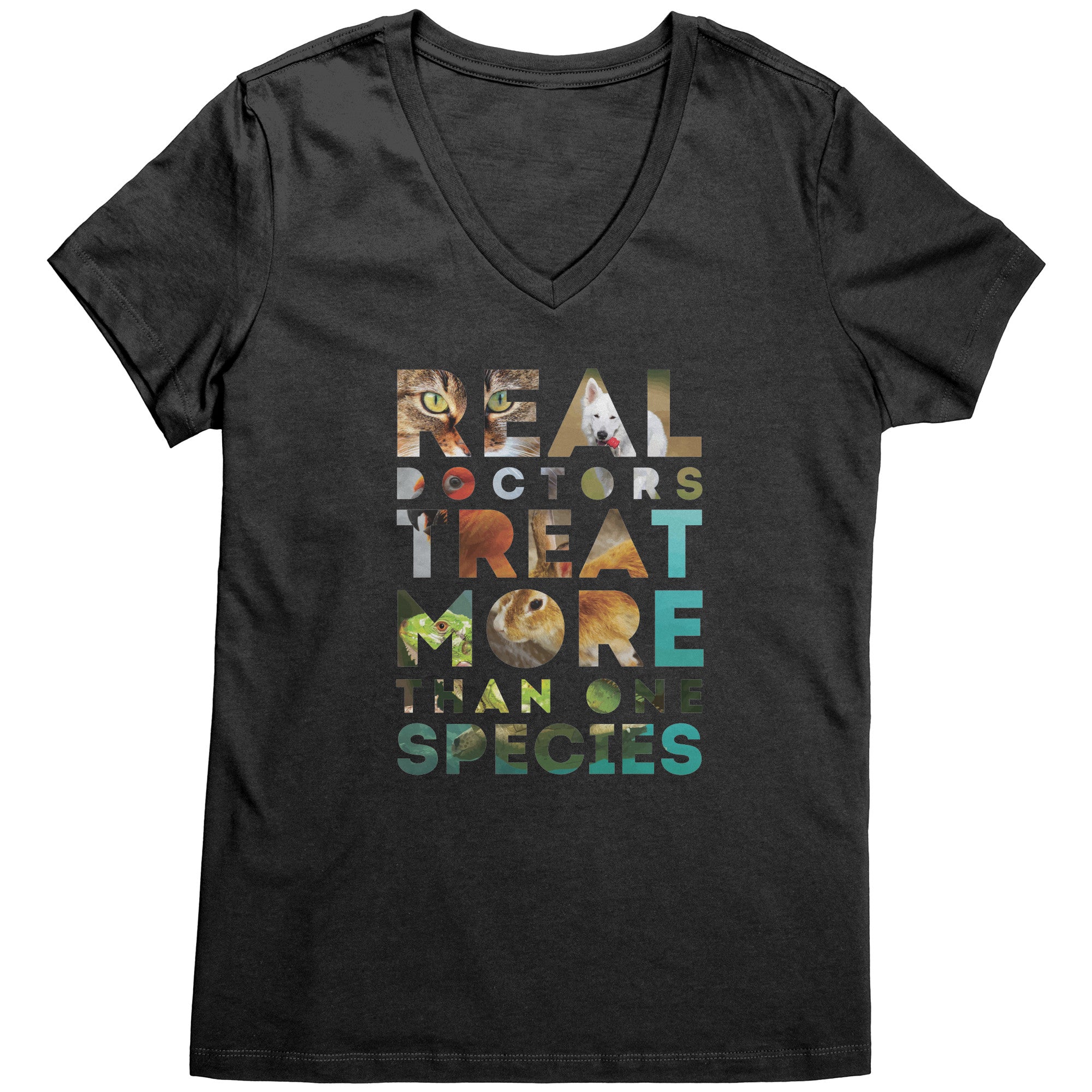 Real Doctors treat more than one species Womens V-Neck-Apparel-Teelime | shirts-hoodies-mugs