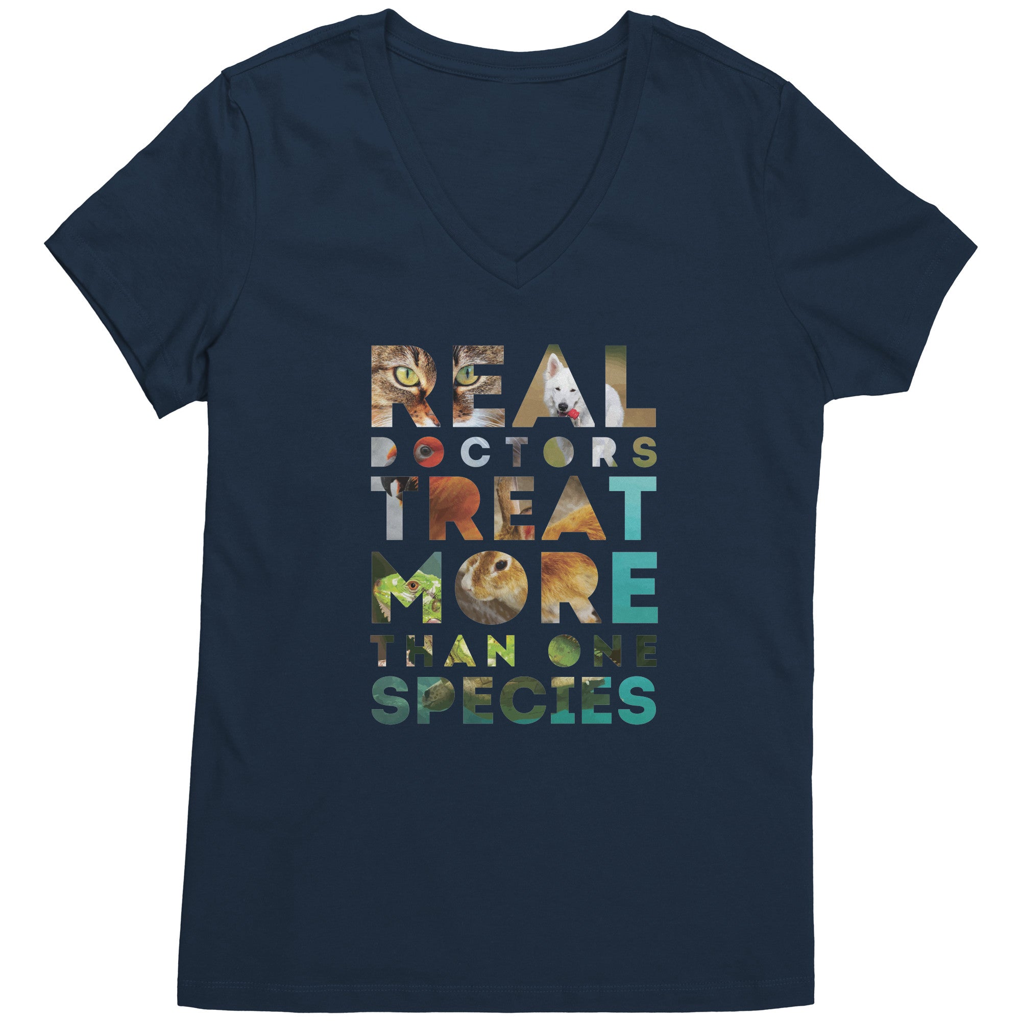 Real Doctors treat more than one species Womens V-Neck-Apparel-Teelime | shirts-hoodies-mugs