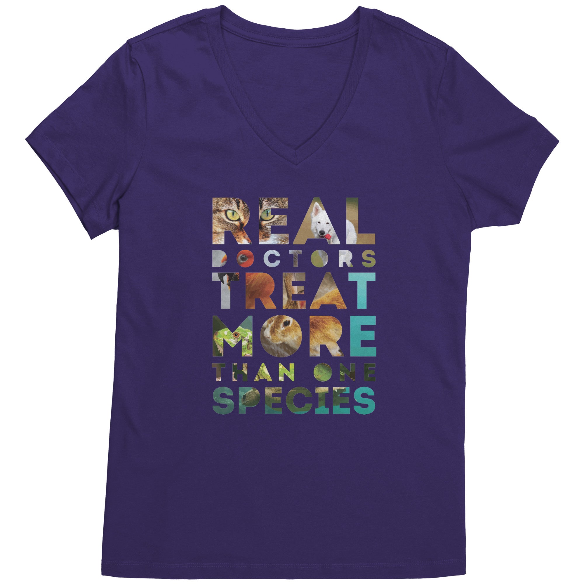 Real Doctors treat more than one species Womens V-Neck-Apparel-Teelime | shirts-hoodies-mugs