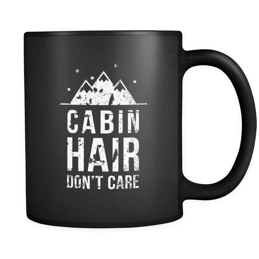 Camping Cabin hair don't care 11oz Black Mug