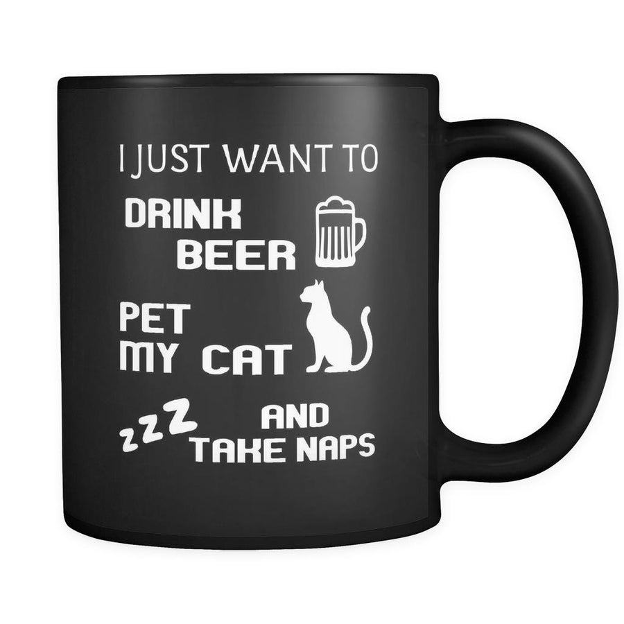 Cats I Just Want To Drink Beer And Pet My Cat 11oz Black Mug-Drinkware-Teelime | shirts-hoodies-mugs