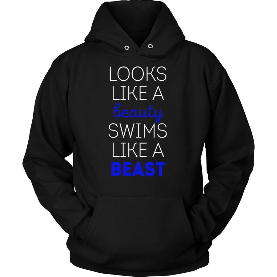 Looks like a beauty swims like a beast Swimming Blue Letters