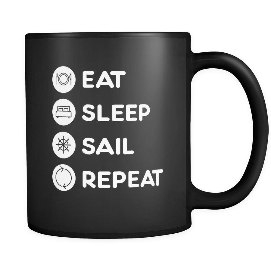 Sailing  - Eat Sleep Sail Repeat  - 11oz Black Mug