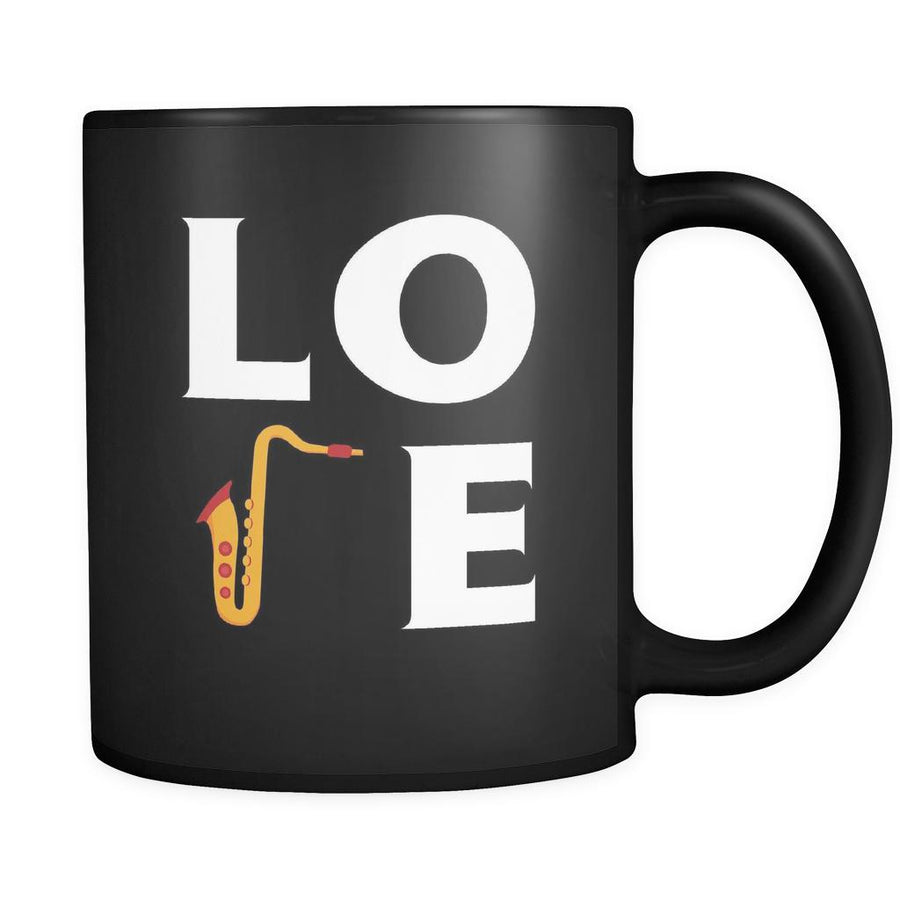 Saxophone mug - LOVE Saxophone - 11oz Black Mug-Drinkware-Teelime | shirts-hoodies-mugs