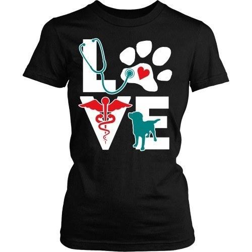 Vet Tech T Shirt - Veterinarian Love dog  v.Teal