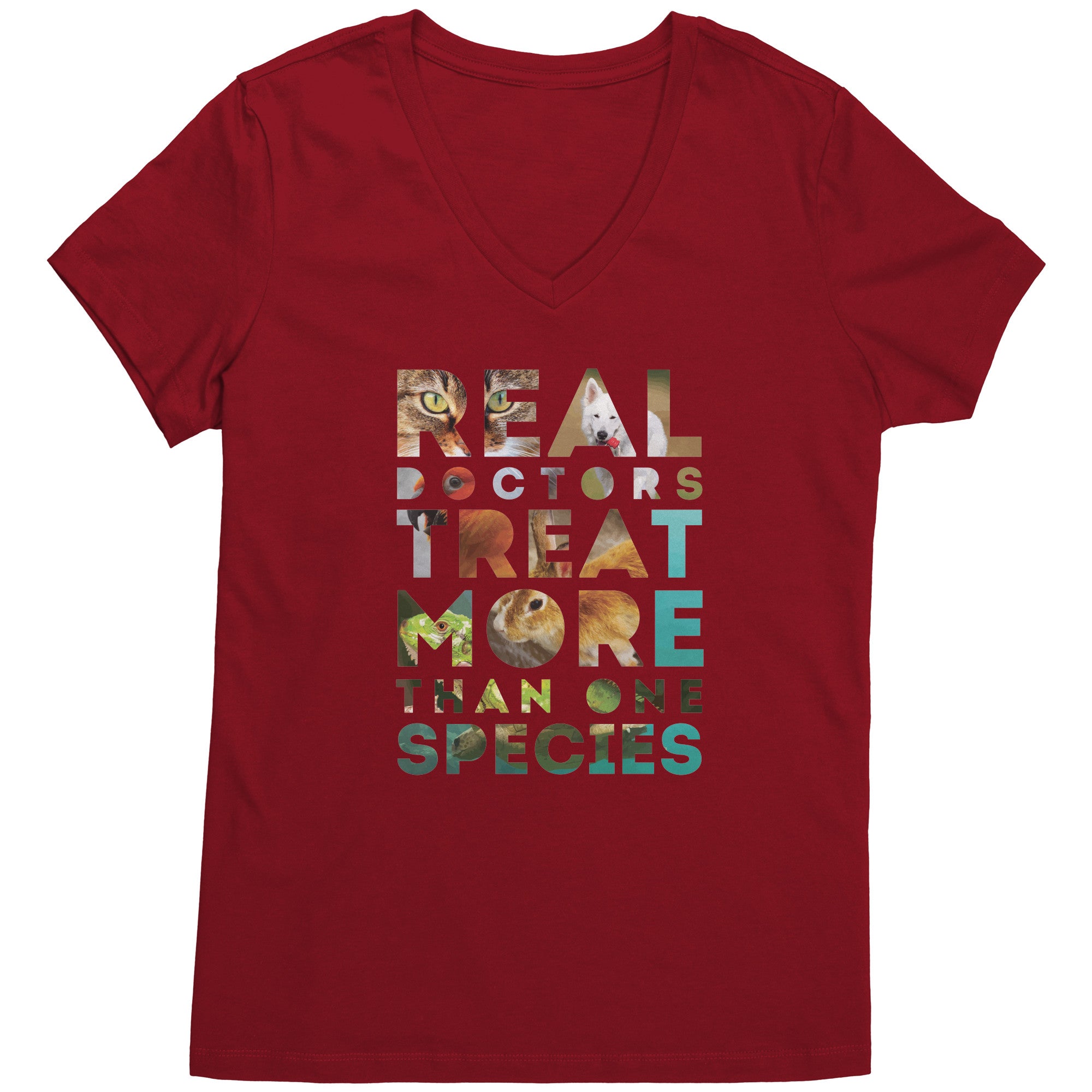Real Doctors treat more than one species Womens V-Neck-Apparel-Teelime | shirts-hoodies-mugs