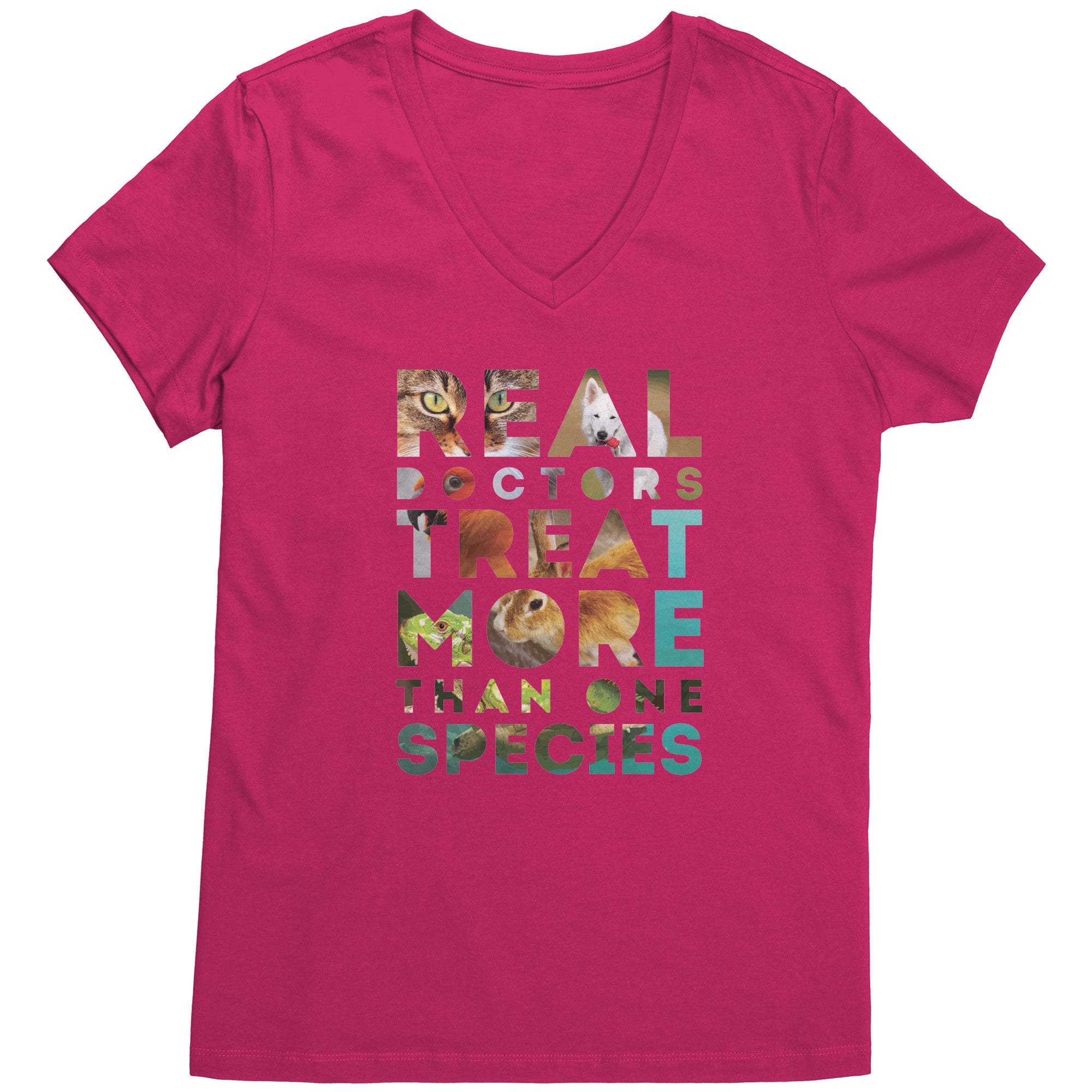 Real Doctors treat more than one species Womens V-Neck-Apparel-Teelime | shirts-hoodies-mugs