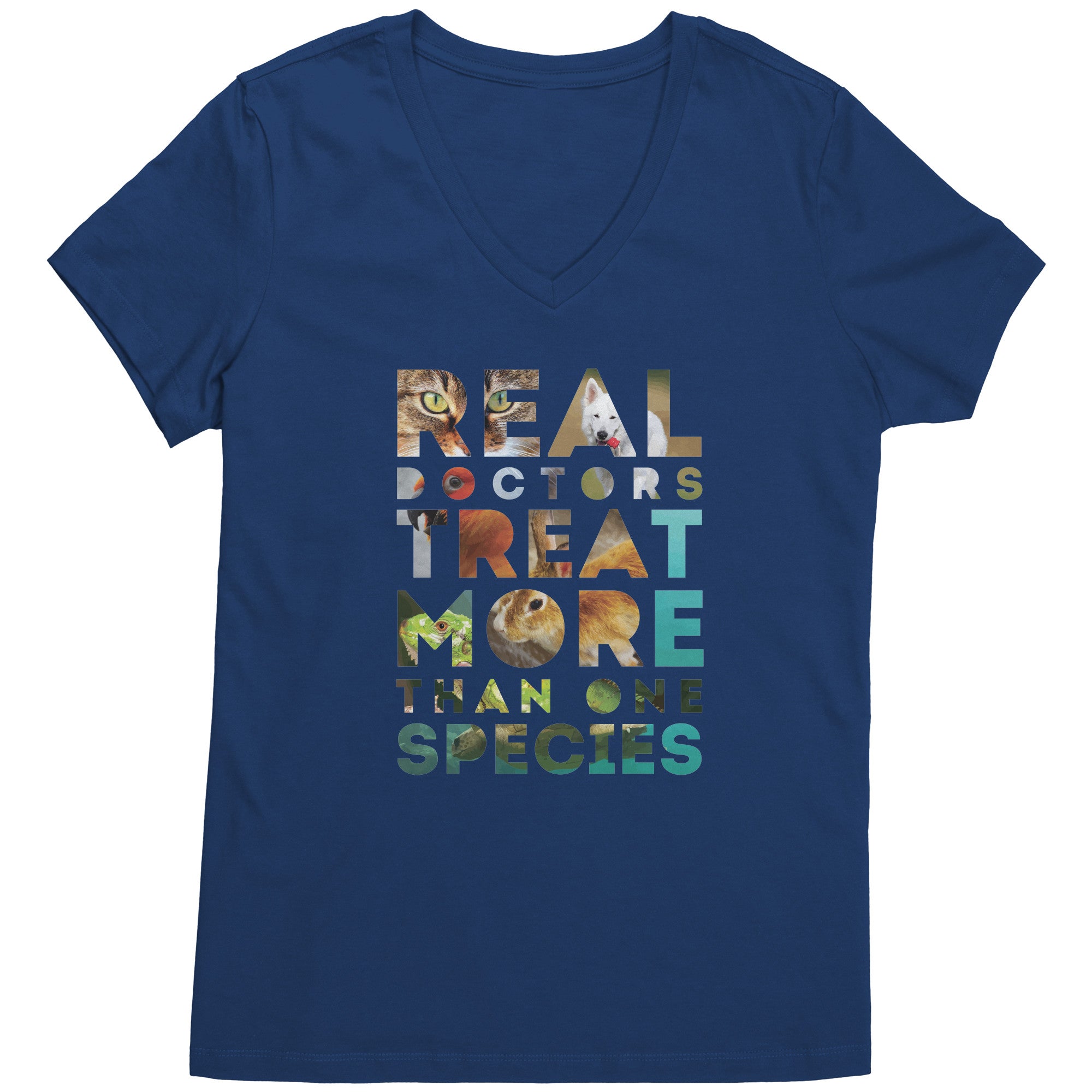 Real Doctors treat more than one species Womens V-Neck-Apparel-Teelime | shirts-hoodies-mugs