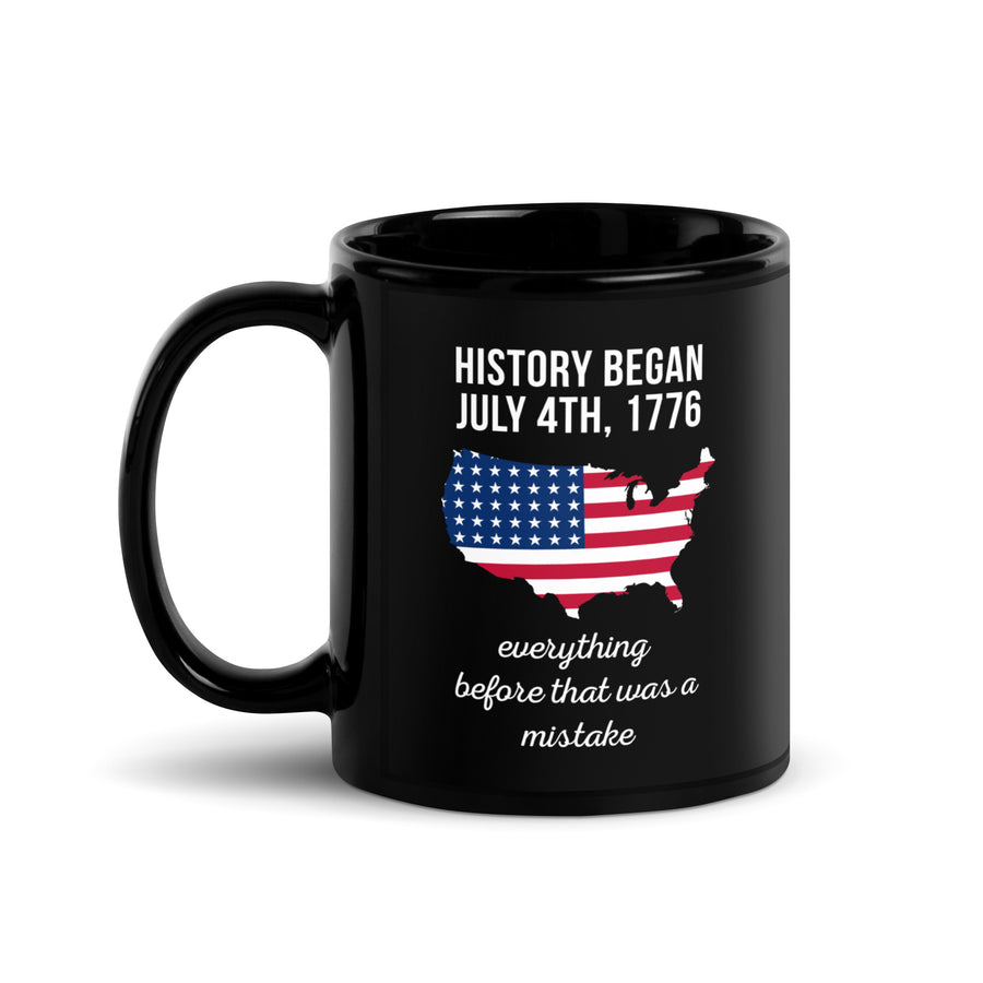Proud American mug History began July 4th Black Glossy Mug-Teelime | shirts-hoodies-mugs