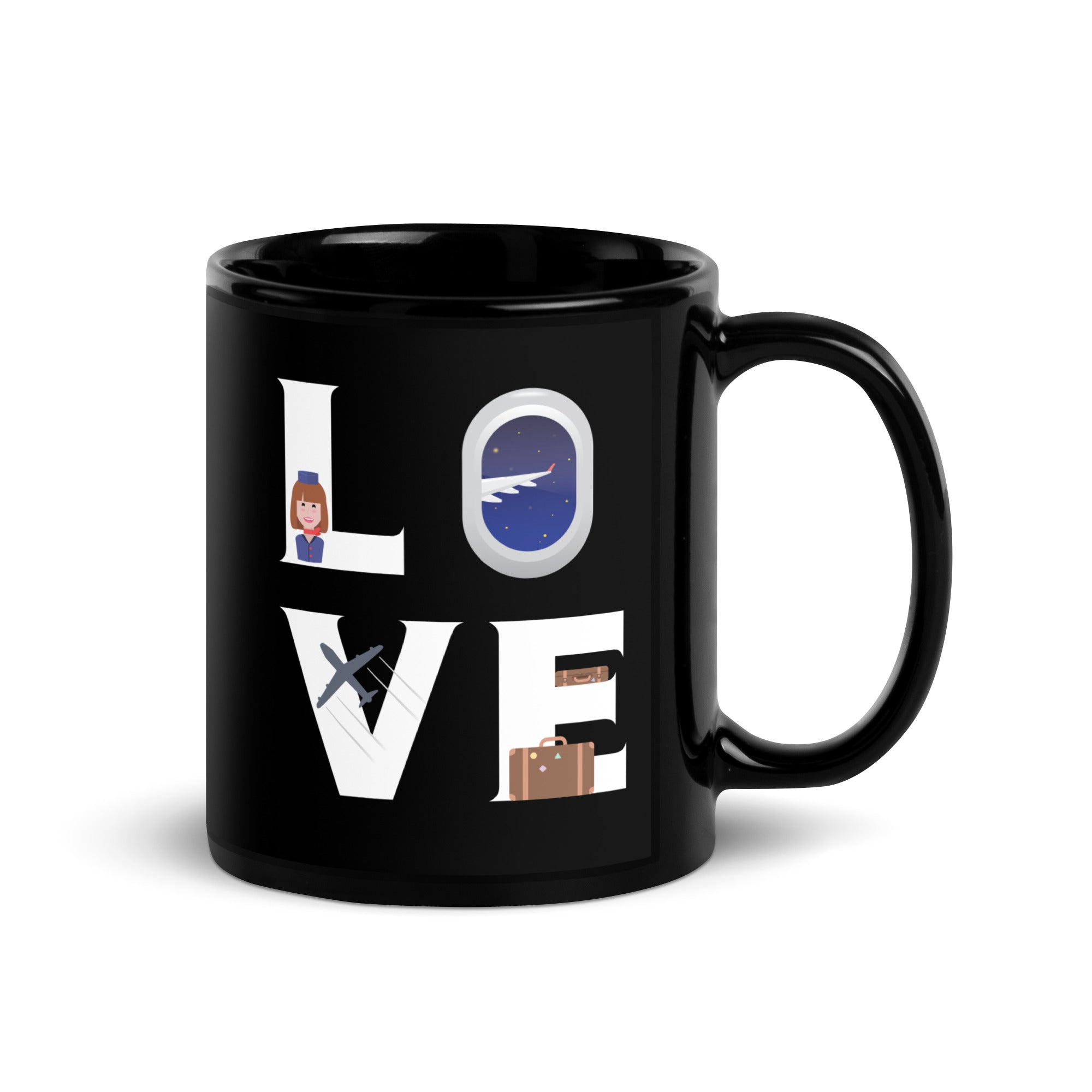 LOVE Flight attendant / Stewardess Black Glossy Mug-Teelime | shirts-hoodies-mugs