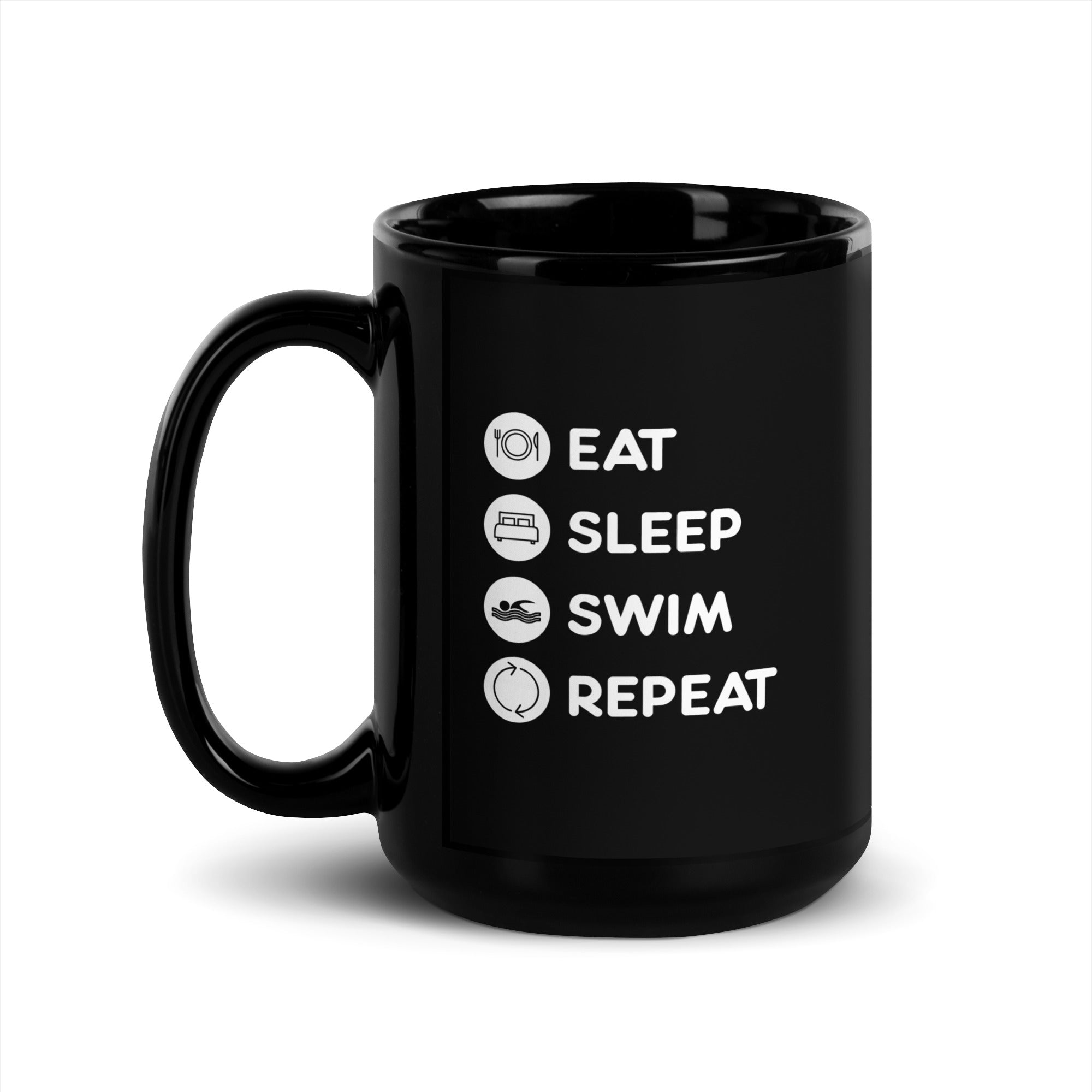 Swimming - Eat Sleep Swim Repeat Black Glossy Mug-Teelime | shirts-hoodies-mugs