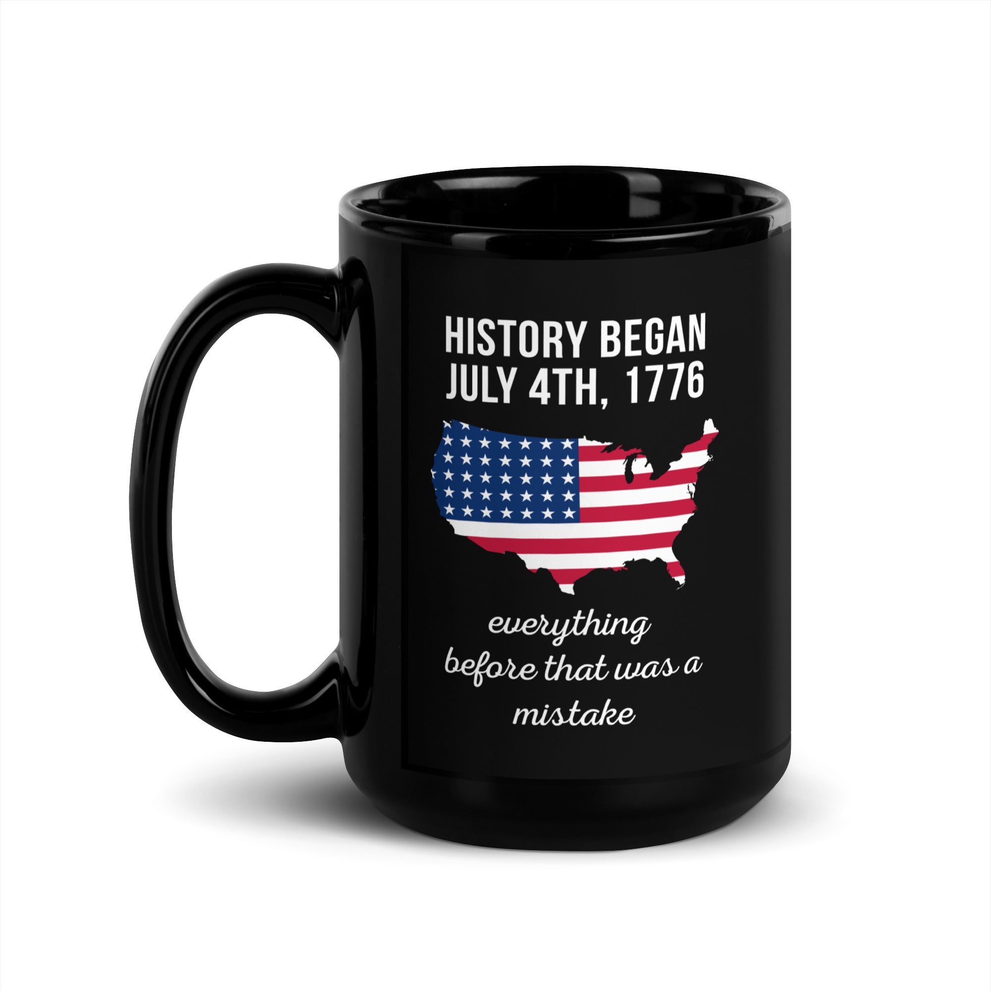 Proud American mug History began July 4th Black Glossy Mug-Teelime | shirts-hoodies-mugs