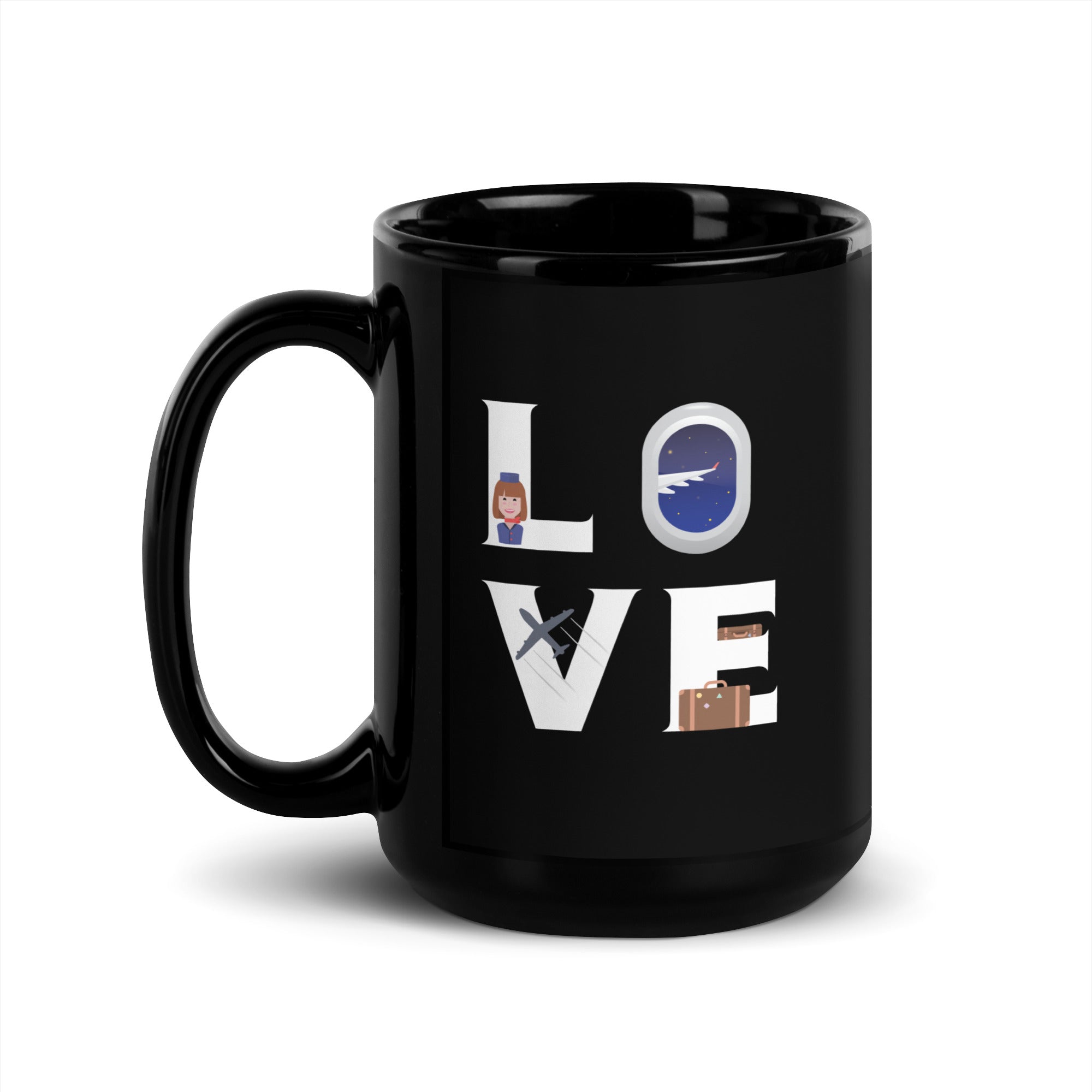 LOVE Flight attendant / Stewardess Black Glossy Mug-Teelime | shirts-hoodies-mugs