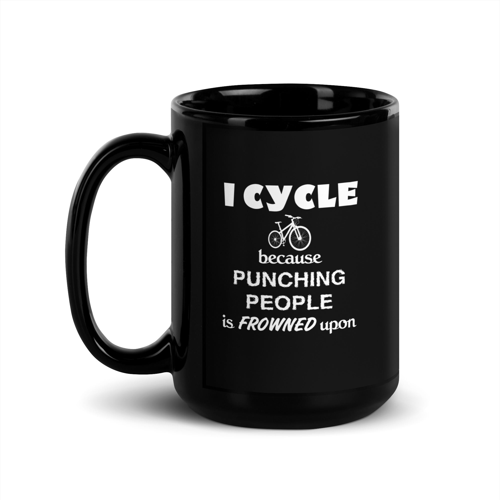I Cycle because punching people is frowned upon Black Glossy Mug-Teelime | shirts-hoodies-mugs