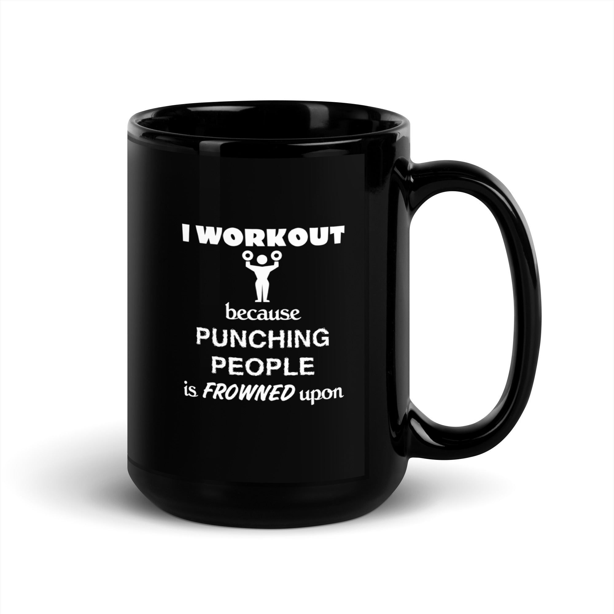 Body Building - I workout Because punching people is frowned upon Black Glossy Mug-Teelime | shirts-hoodies-mugs