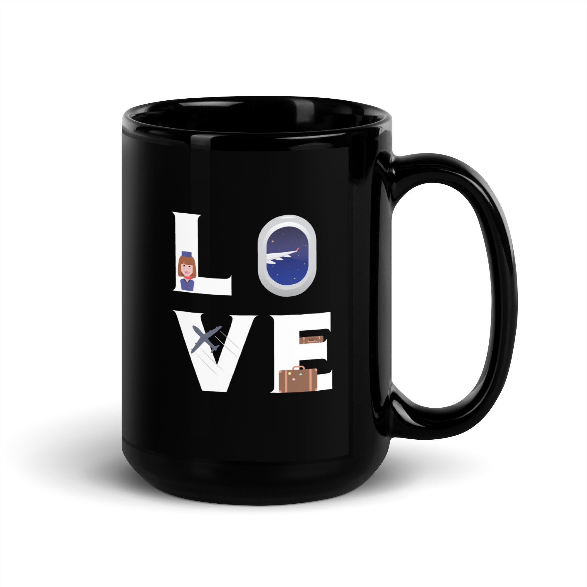 LOVE Flight attendant / Stewardess Black Glossy Mug-Teelime | shirts-hoodies-mugs