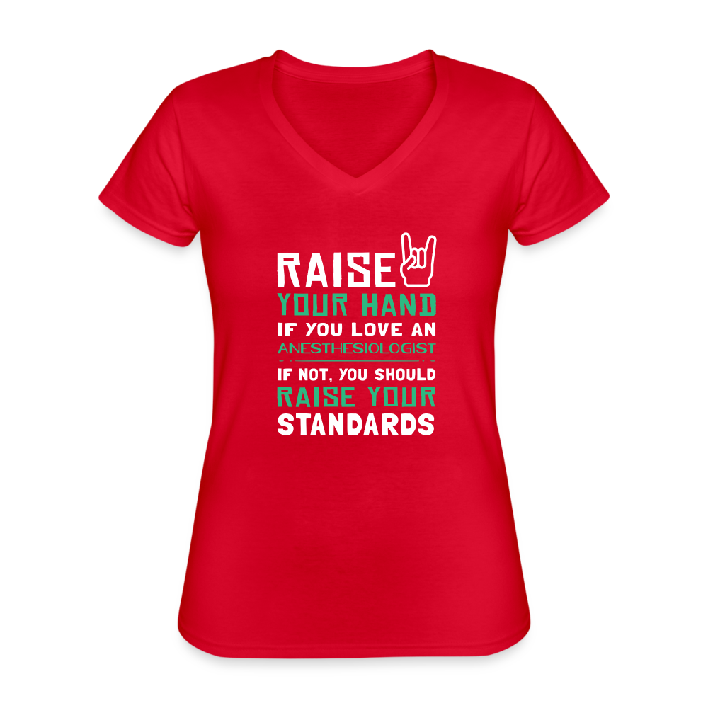Raise your hand if you love Anesthesiologist Women's V-Neck T-Shirt-Women's V-Neck T-Shirt | Fruit of the Loom L39VR-Teelime | shirts-hoodies-mugs