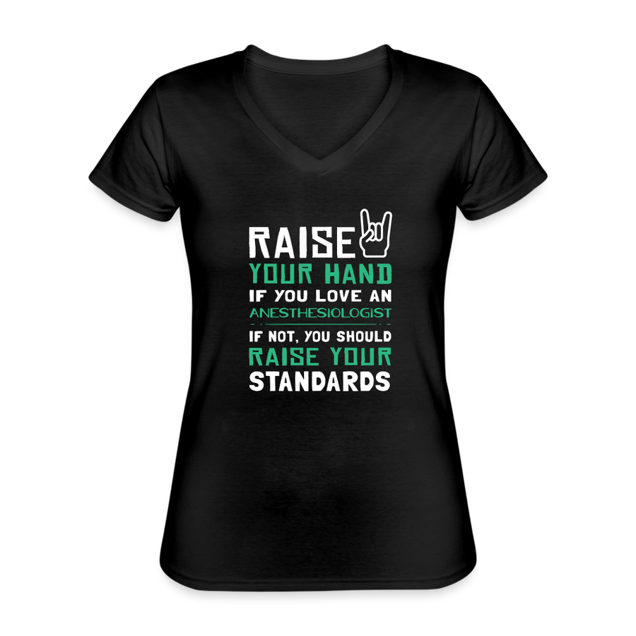 Raise your hand if you love Anesthesiologist Women's V-Neck T-Shirt-Women's V-Neck T-Shirt | Fruit of the Loom L39VR-Teelime | shirts-hoodies-mugs
