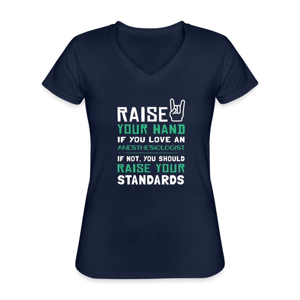 Raise your hand if you love Anesthesiologist Women's V-Neck T-Shirt-Women's V-Neck T-Shirt | Fruit of the Loom L39VR-Teelime | shirts-hoodies-mugs