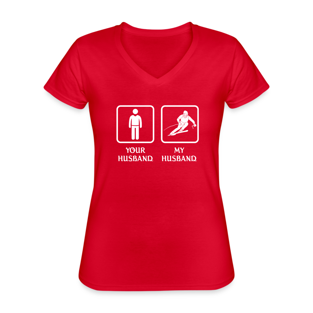 Skiing - Your husband My husband Women's V-Neck T-Shirt-Women's V-Neck T-Shirt | Fruit of the Loom L39VR-Teelime | shirts-hoodies-mugs