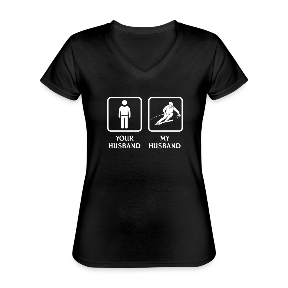 Skiing -  Your husband My husband Women's V-Neck T-Shirt
