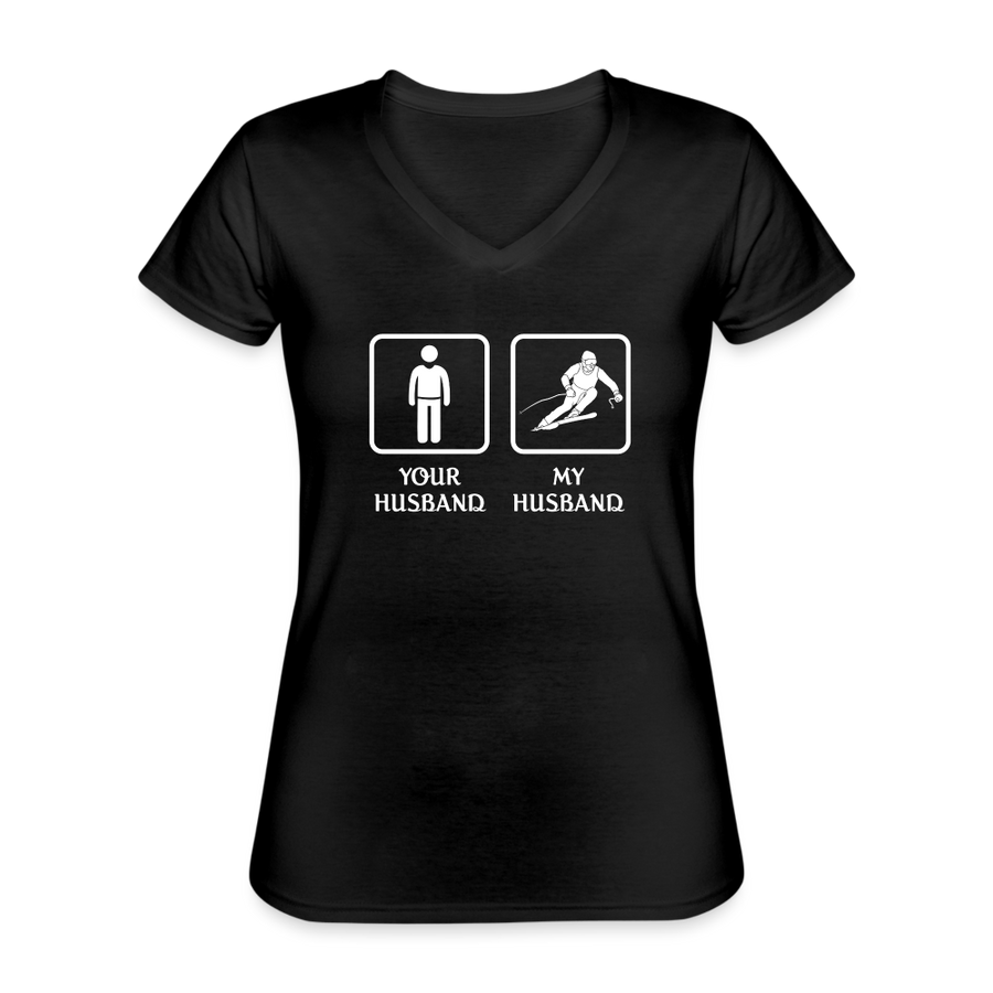 Skiing - Your husband My husband Women's V-Neck T-Shirt-Women's V-Neck T-Shirt | Fruit of the Loom L39VR-Teelime | shirts-hoodies-mugs