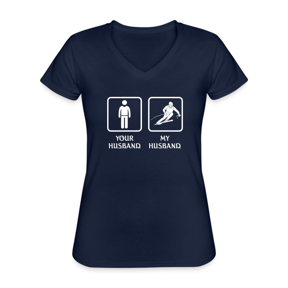 Skiing - Your husband My husband Women's V-Neck T-Shirt-Women's V-Neck T-Shirt | Fruit of the Loom L39VR-Teelime | shirts-hoodies-mugs