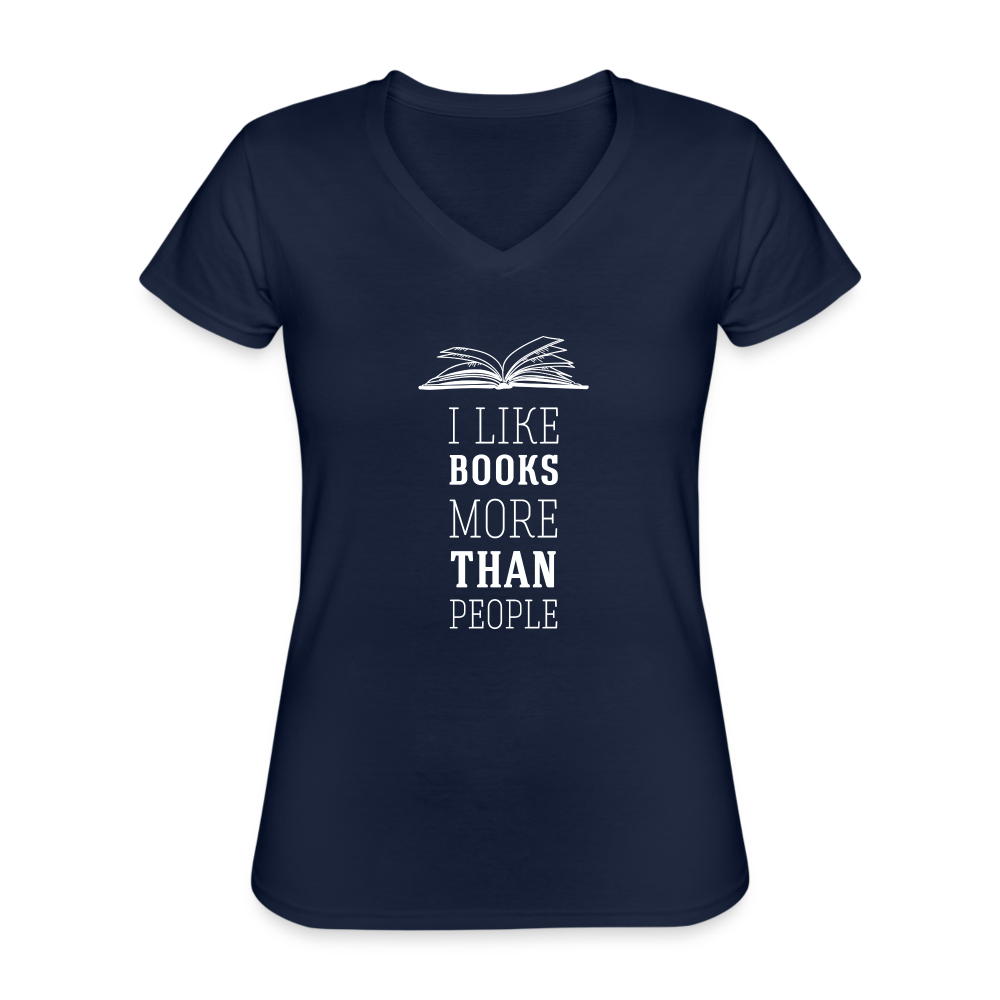 I like books more than people Women's V-Neck T-Shirt-Women's V-Neck T-Shirt | Fruit of the Loom L39VR-Teelime | shirts-hoodies-mugs