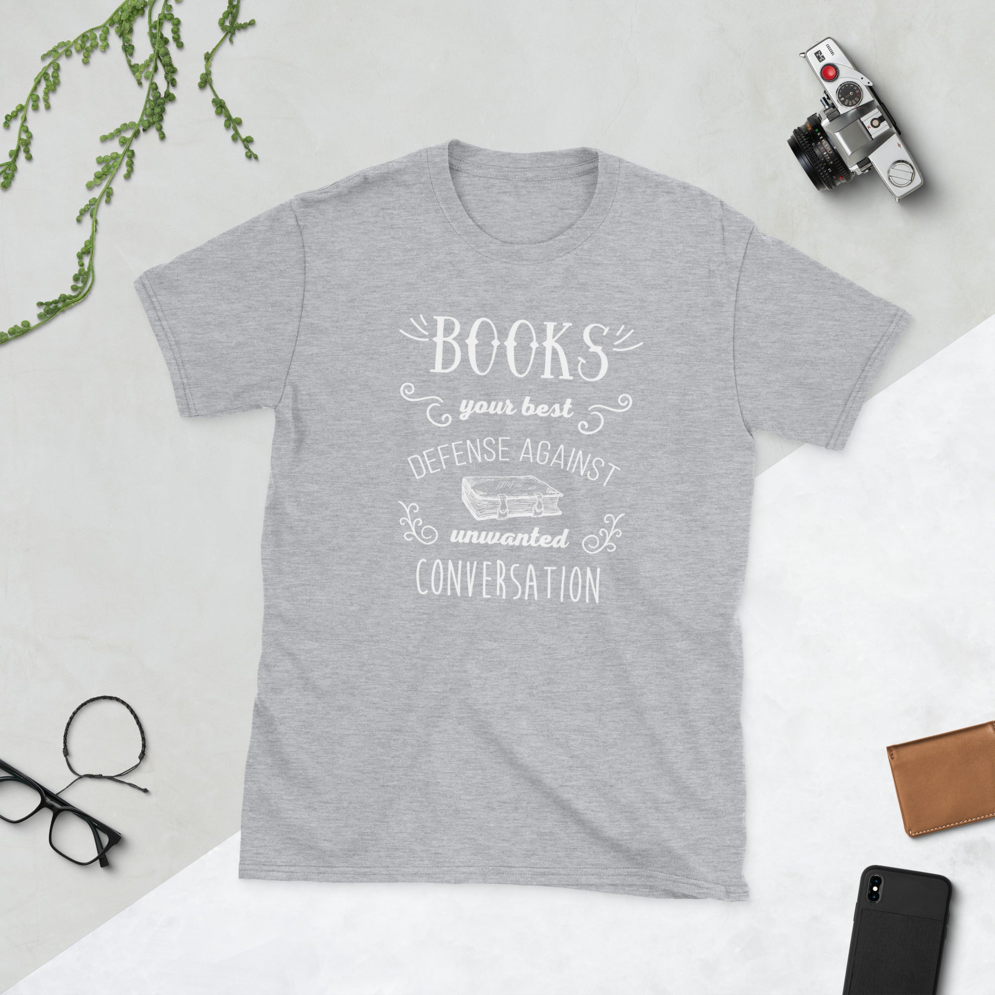 Books your best defense against unwanted conversation Unisex T-Shirt-Teelime | shirts-hoodies-mugs