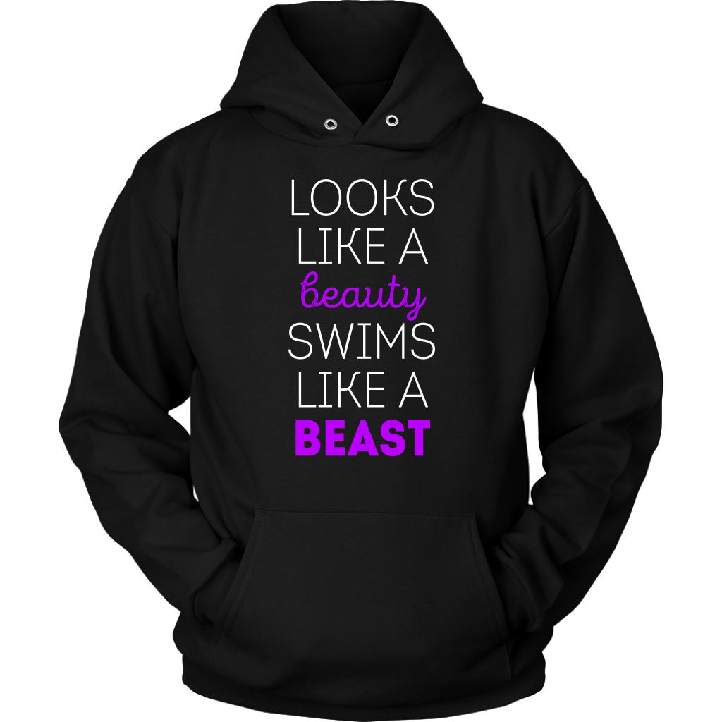 Swimming T Shirt - Looks like a beauty swims like a beast, Bright Purple-T-shirt-Teelime | shirts-hoodies-mugs