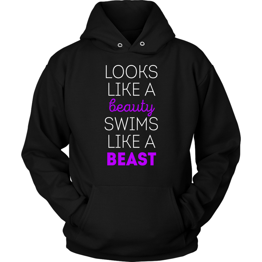 Swimming T Shirt - Looks like a beauty swims like a beast, Bright Purple-T-shirt-Teelime | shirts-hoodies-mugs