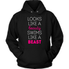 Swimming T Shirt - Looks like a beauty swims like a beast, Neon Pink-T-shirt-Teelime | shirts-hoodies-mugs