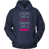 Swimming T Shirt - Looks like a beauty swims like a beast, Neon Pink-T-shirt-Teelime | shirts-hoodies-mugs