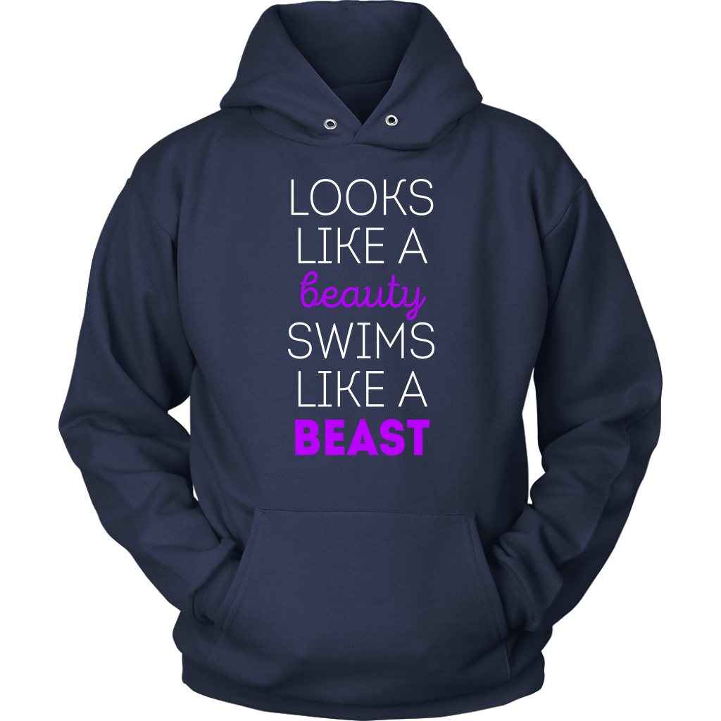 Swimming T Shirt - Looks like a beauty swims like a beast, Bright Purple-T-shirt-Teelime | shirts-hoodies-mugs