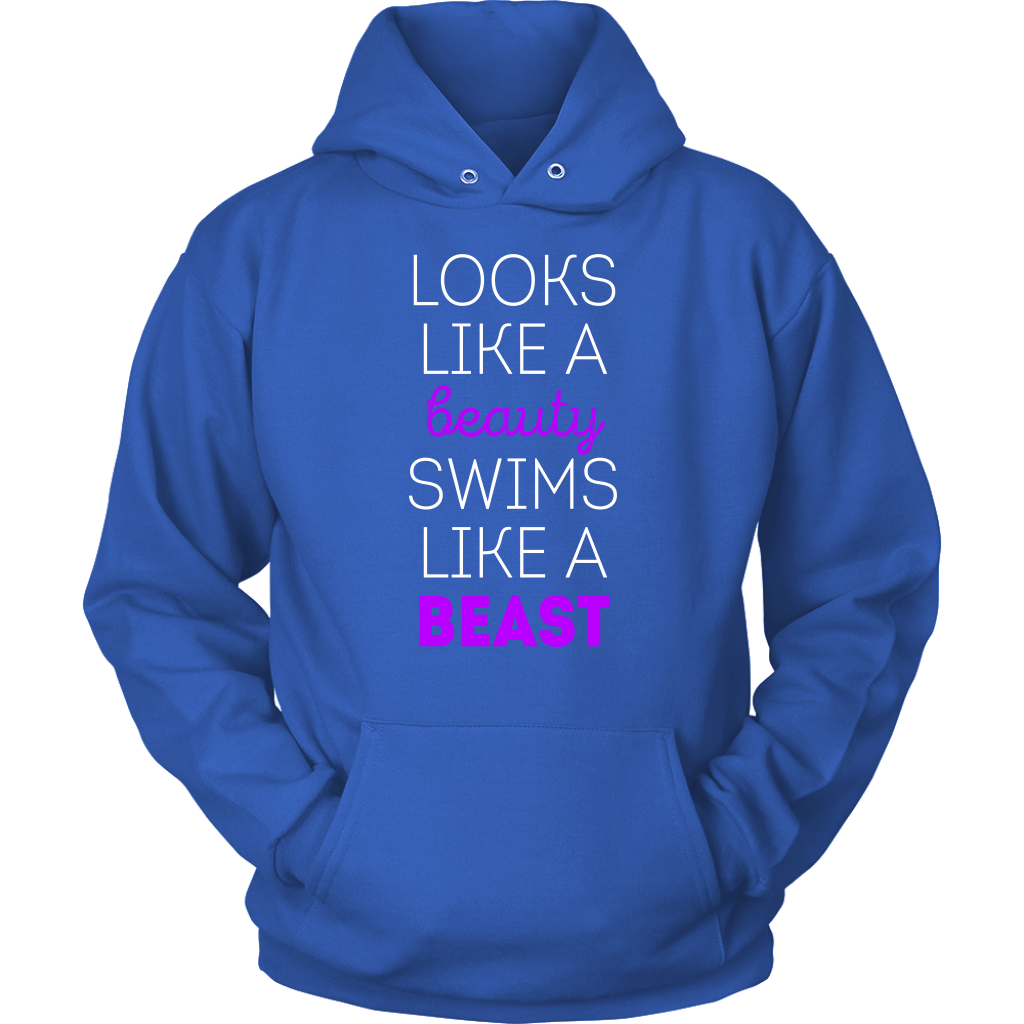 Swimming T Shirt - Looks like a beauty swims like a beast, Bright Purple-T-shirt-Teelime | shirts-hoodies-mugs