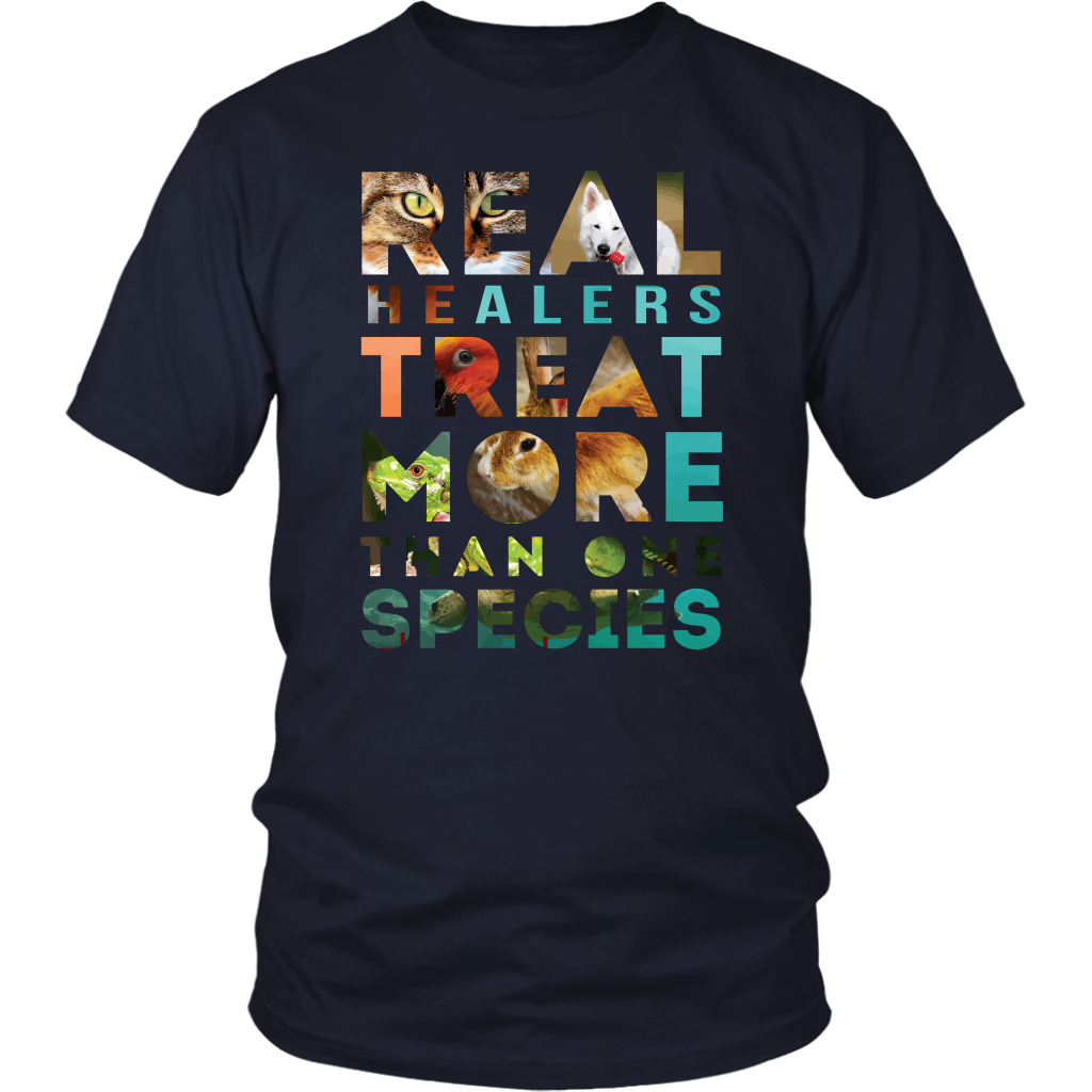 VETERINARY T SHIRT - REAL Healers TREAT MORE THAN ONE SPECIES-T-shirt-Teelime | shirts-hoodies-mugs