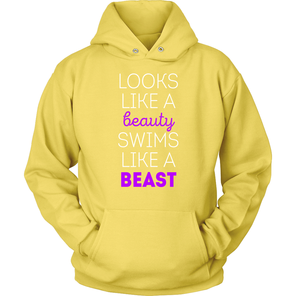 Swimming T Shirt - Looks like a beauty swims like a beast, Bright Purple-T-shirt-Teelime | shirts-hoodies-mugs