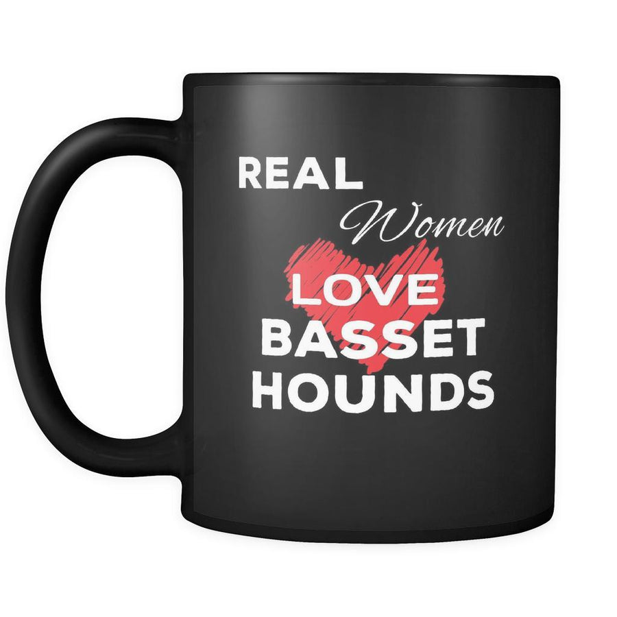 Basset Hound Real Women Love Basset Hounds 11oz Black Mug-Drinkware-Teelime | shirts-hoodies-mugs
