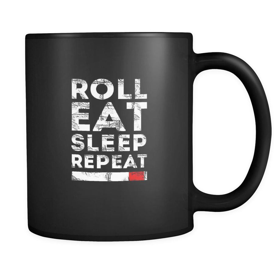 BJJ Roll eat sleep repeat 11oz Black Mug-Drinkware-Teelime | shirts-hoodies-mugs