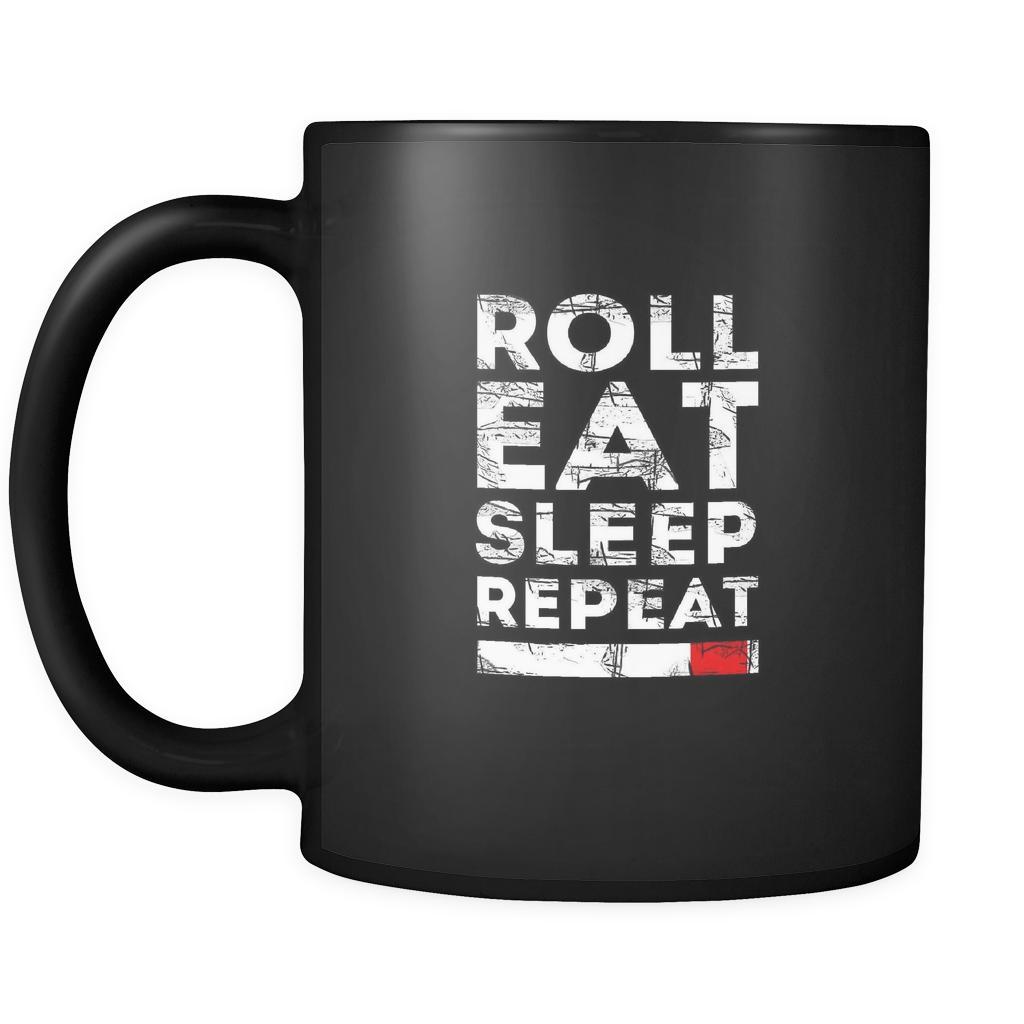 BJJ Roll eat sleep repeat 11oz Black Mug-Drinkware-Teelime | shirts-hoodies-mugs