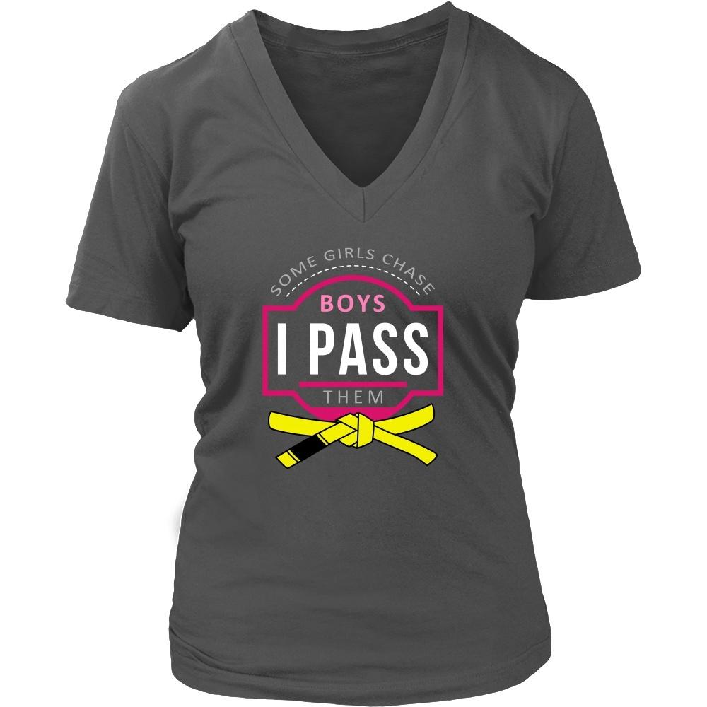 BJJ T Shirt - Some Girls Chase Boys I Pass Them - Yellow Belt-T-shirt-Teelime | shirts-hoodies-mugs