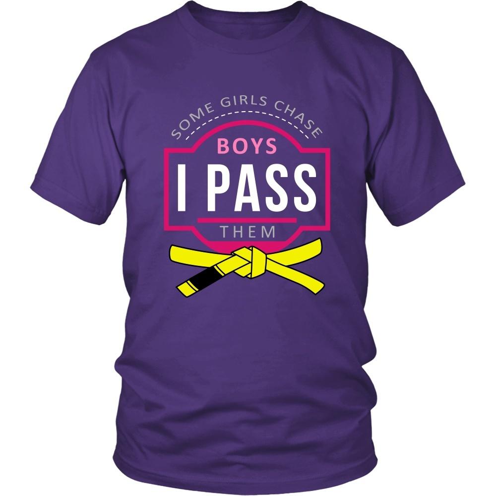 BJJ T Shirt - Some Girls Chase Boys I Pass Them - Yellow Belt-T-shirt-Teelime | shirts-hoodies-mugs