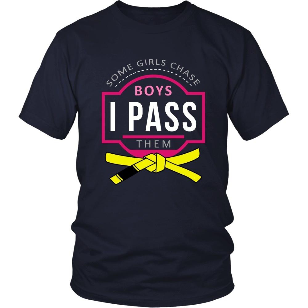 BJJ T Shirt - Some Girls Chase Boys I Pass Them - Yellow Belt-T-shirt-Teelime | shirts-hoodies-mugs