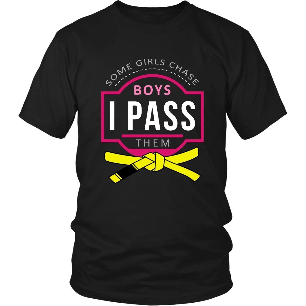BJJ T Shirt - Some Girls Chase Boys I Pass Them - Yellow Belt-T-shirt-Teelime | shirts-hoodies-mugs