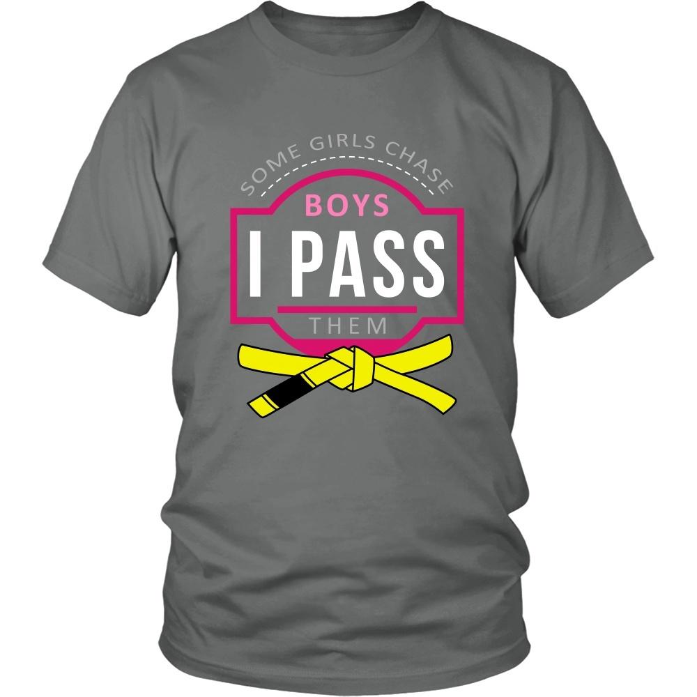BJJ T Shirt - Some Girls Chase Boys I Pass Them - Yellow Belt-T-shirt-Teelime | shirts-hoodies-mugs