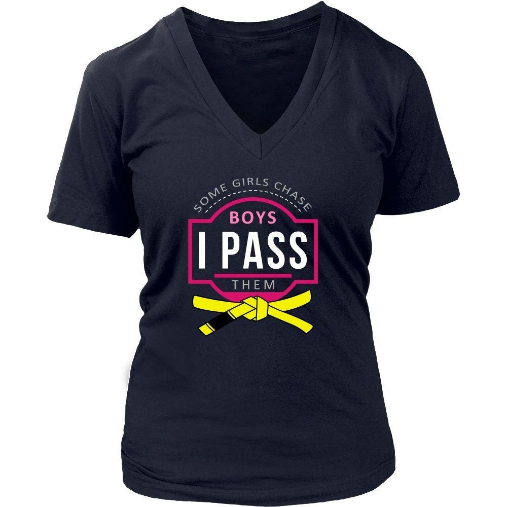 BJJ T Shirt - Some Girls Chase Boys I Pass Them - Yellow Belt-T-shirt-Teelime | shirts-hoodies-mugs