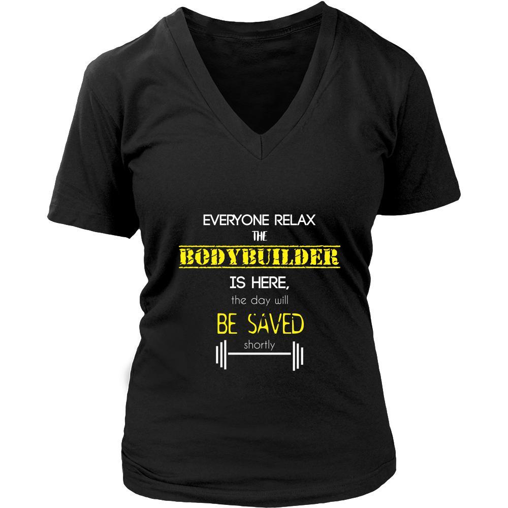 Bodybuilder Shirt - Everyone relax the Bodybuilder is here, the day will be save shortly - Profession Gift-T-shirt-Teelime | shirts-hoodies-mugs