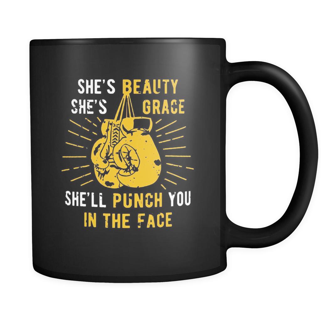 Boxing She's beauty she's grace she'll punch you in the face 11oz Black Mug-Drinkware-Teelime | shirts-hoodies-mugs