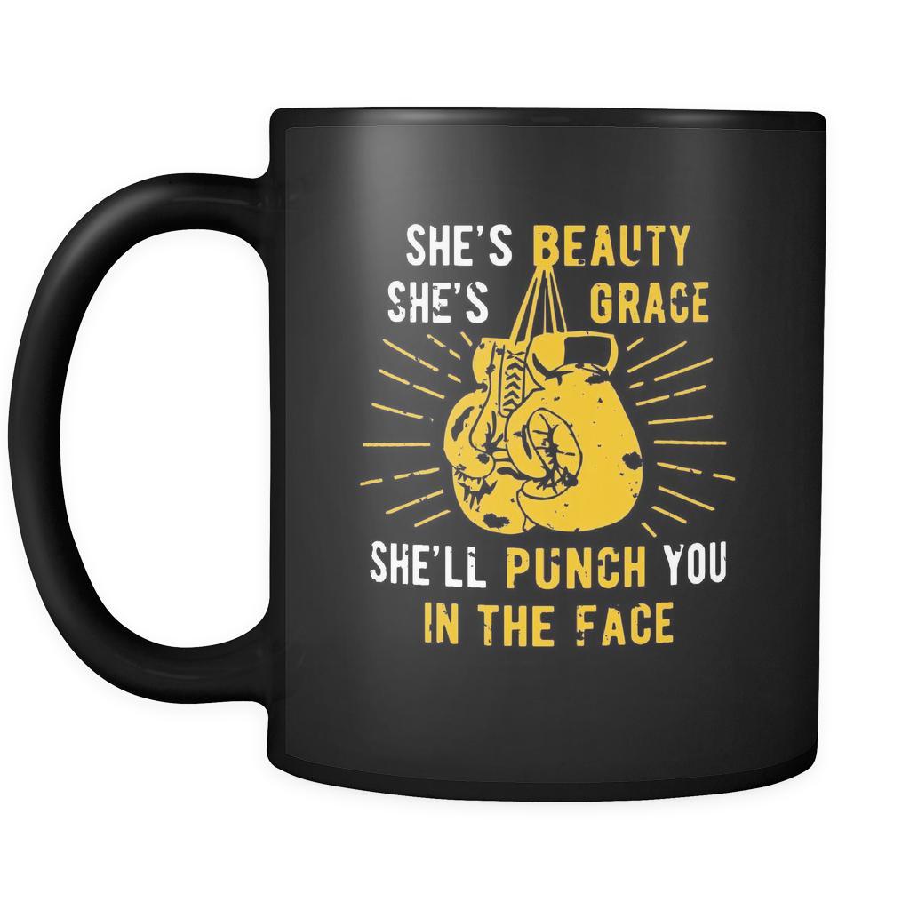 Boxing She's beauty she's grace she'll punch you in the face 11oz Black Mug-Drinkware-Teelime | shirts-hoodies-mugs